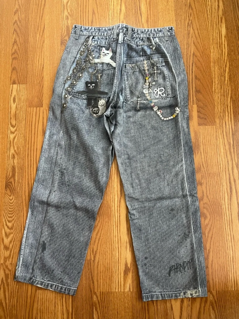 RIPNDIP Distressed Graphic Jeans Size 32 Acid Wash Streetwear Pants
